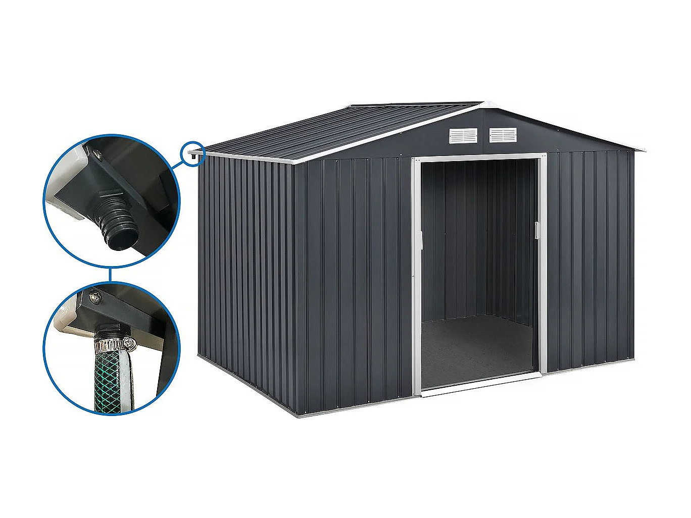 Abri de jardin métal - "Vegas" - 7,06 m² avec gouttière - Gris