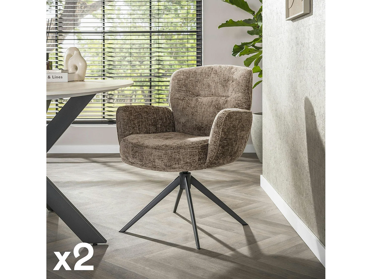 Fauteuil pivotant beige chaud à dossier souple (lot de 2) ASCOLI