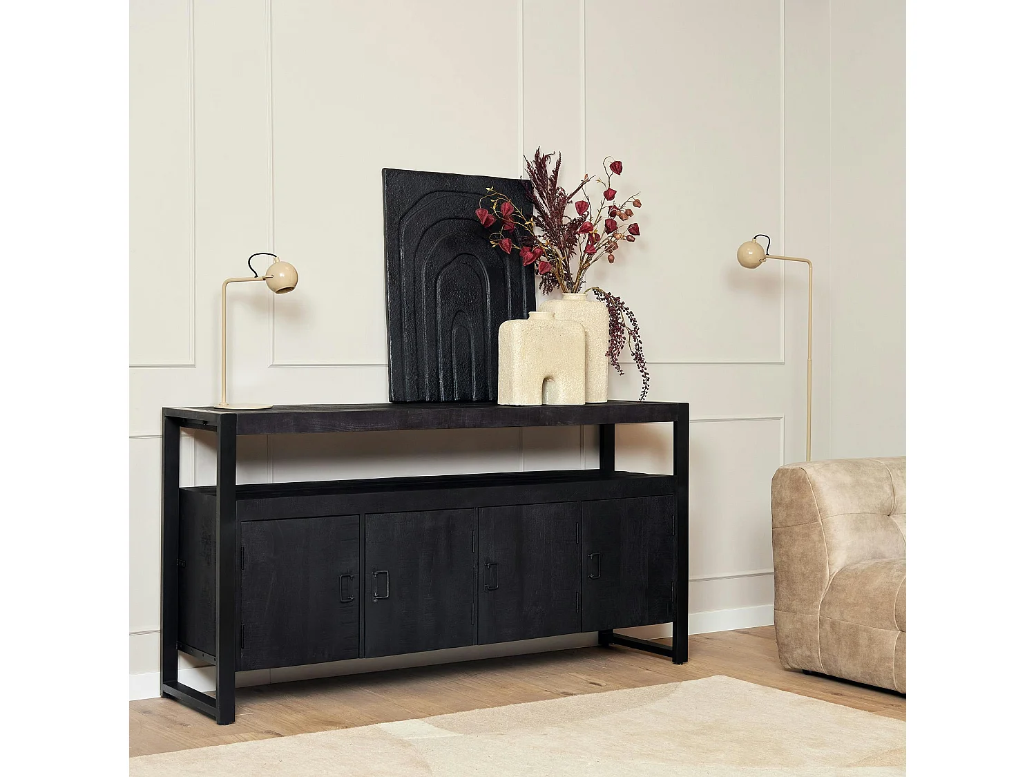 Buffet bois noir 4 portes MILORA
