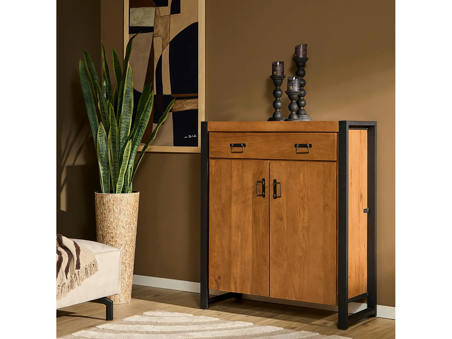 Meuble de rangement bois métal 2 portes MILORA