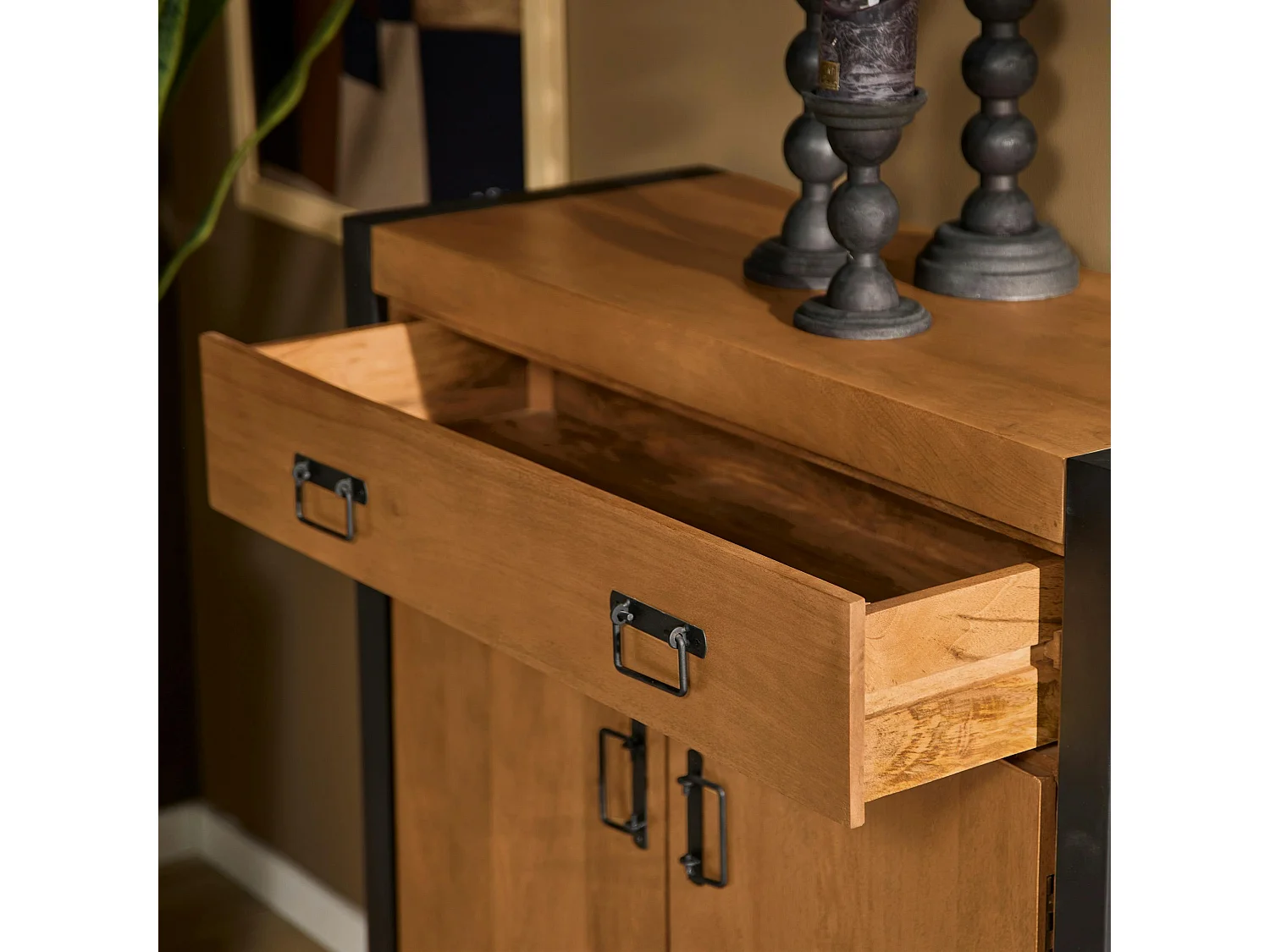 Meuble de rangement bois métal 2 portes MILORA