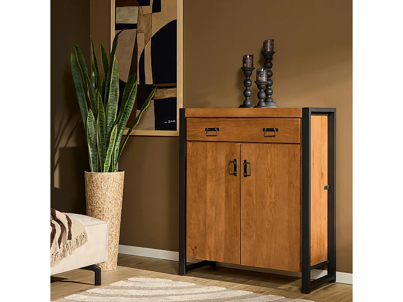 Meuble de rangement bois métal 2 portes MILORA