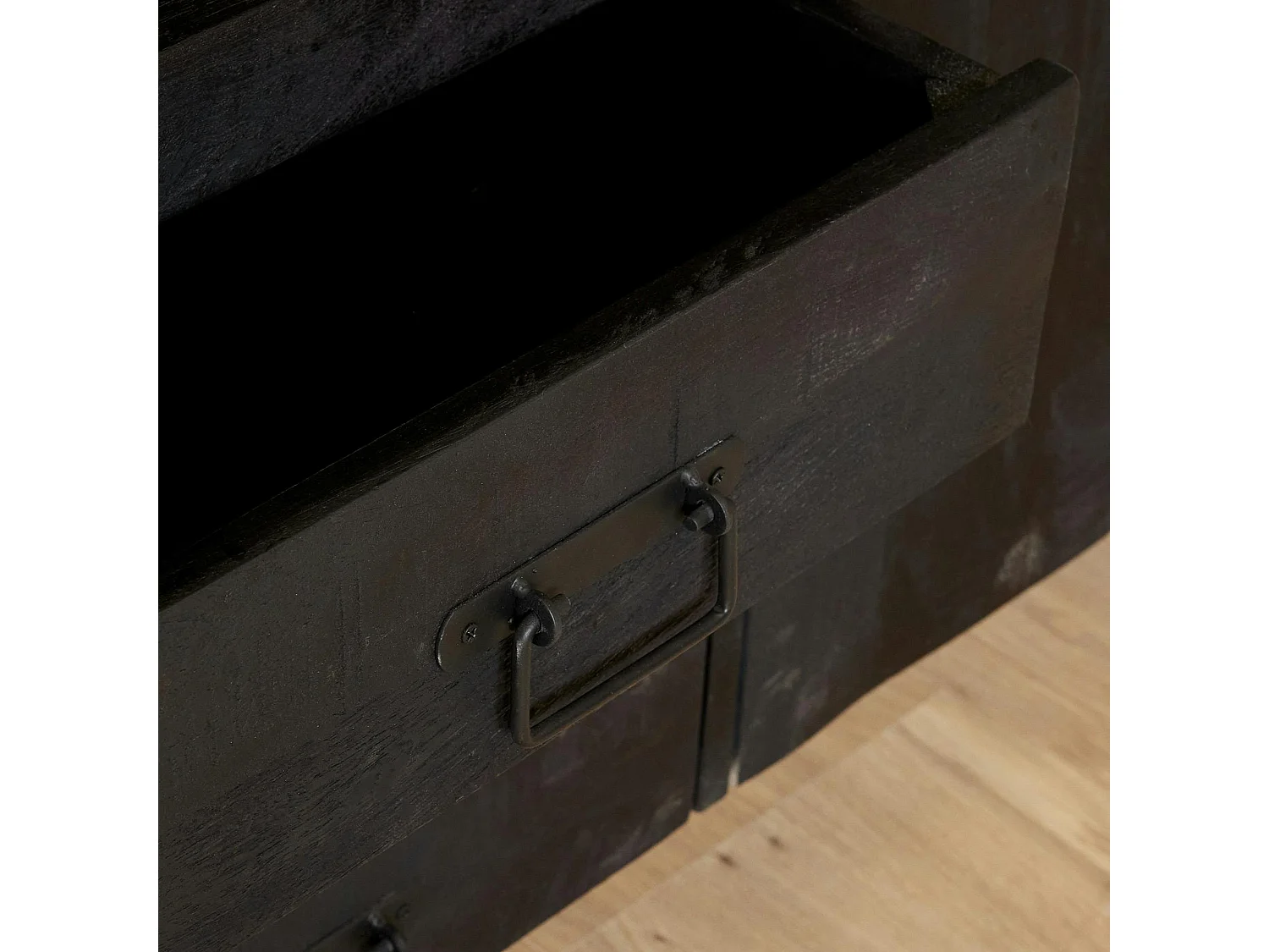 Buffet bois noir 2 portes 3 tiroirs MILORA