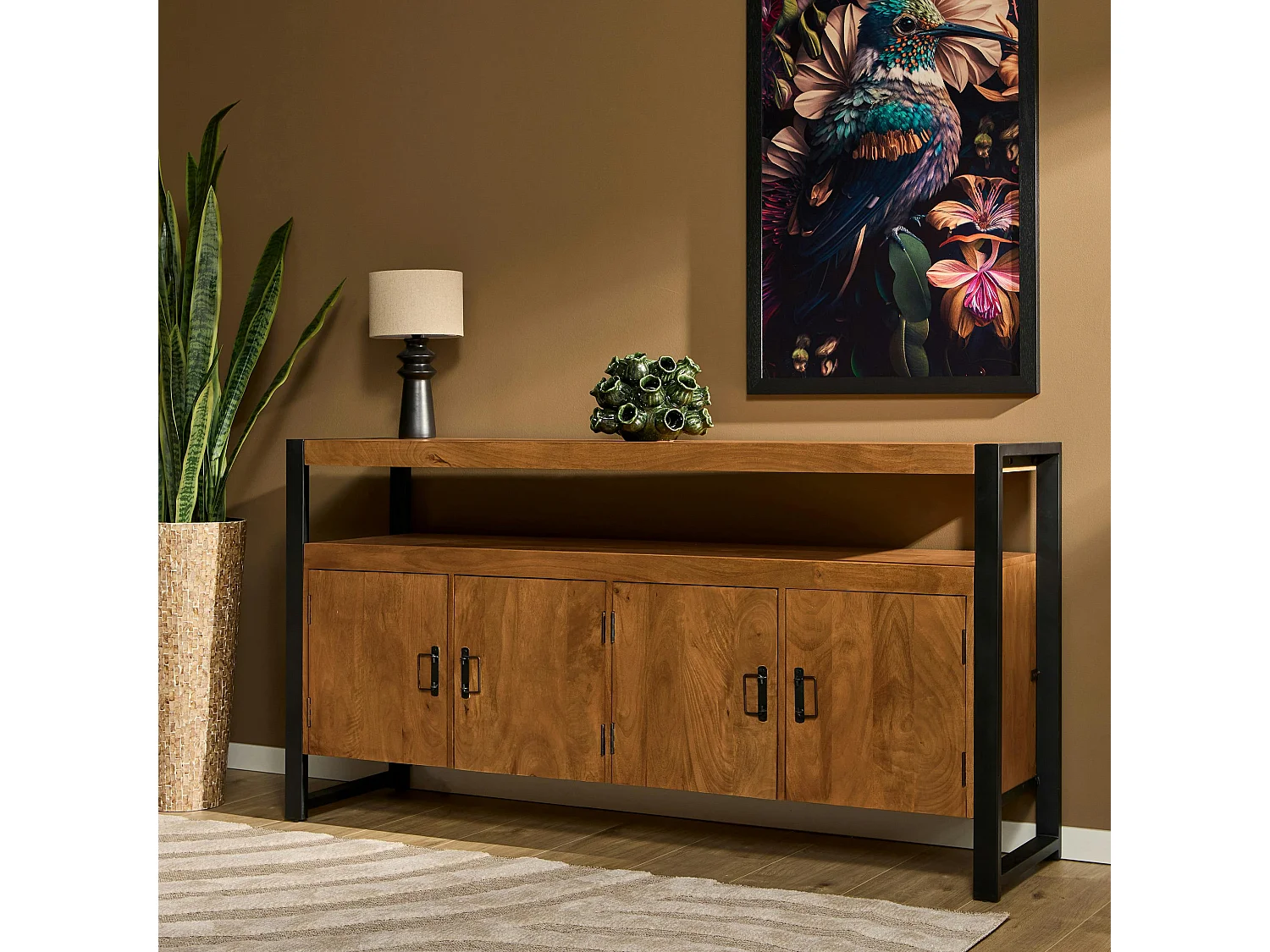 Buffet bois métal 4 portes MILORA