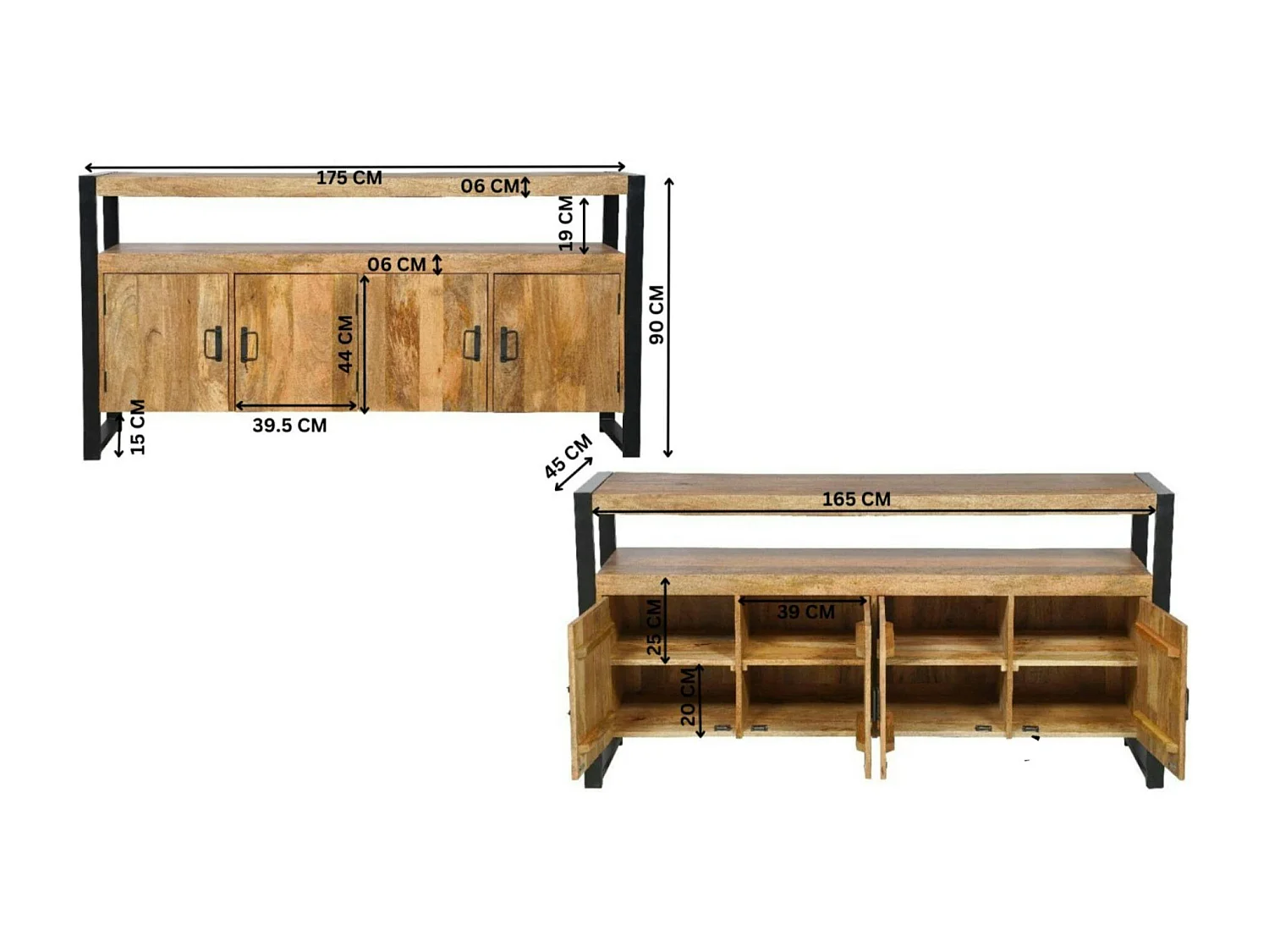 Buffet bois métal 4 portes MILORA