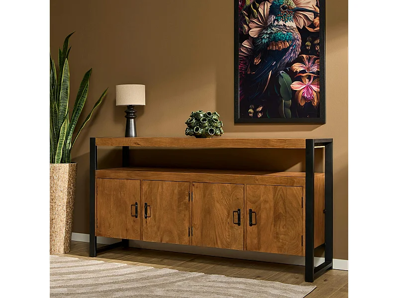 Buffet bois métal 4 portes MILORA