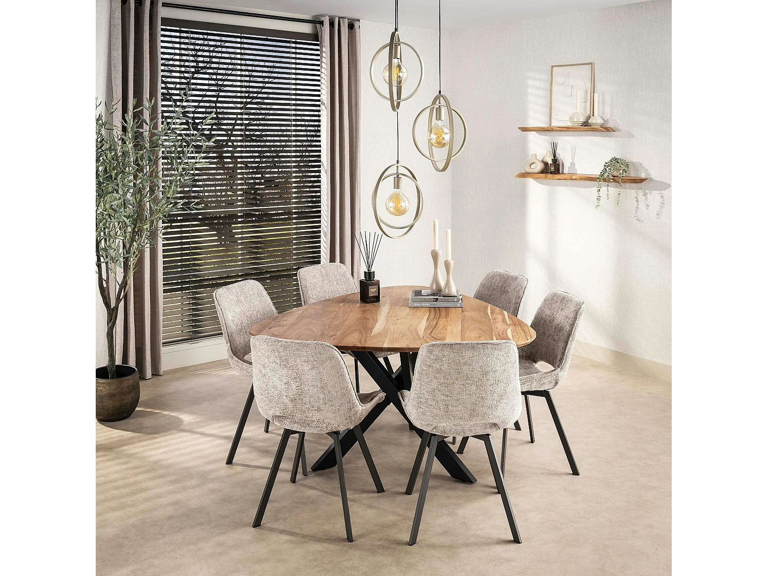 Suspension multiple beige 3 anneaux pivotants TRIBECA