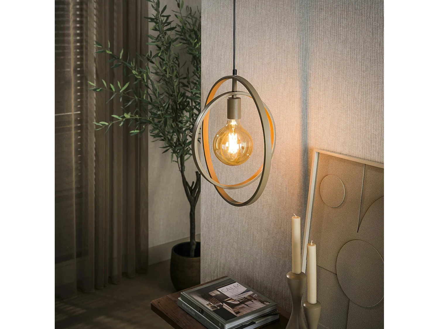 Suspension métal beige 1 anneau pivotant TRIBECA