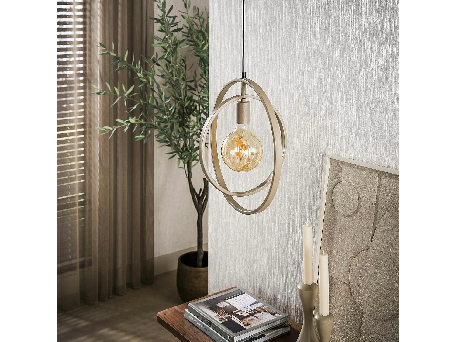 Suspension métal beige 1 anneau pivotant TRIBECA
