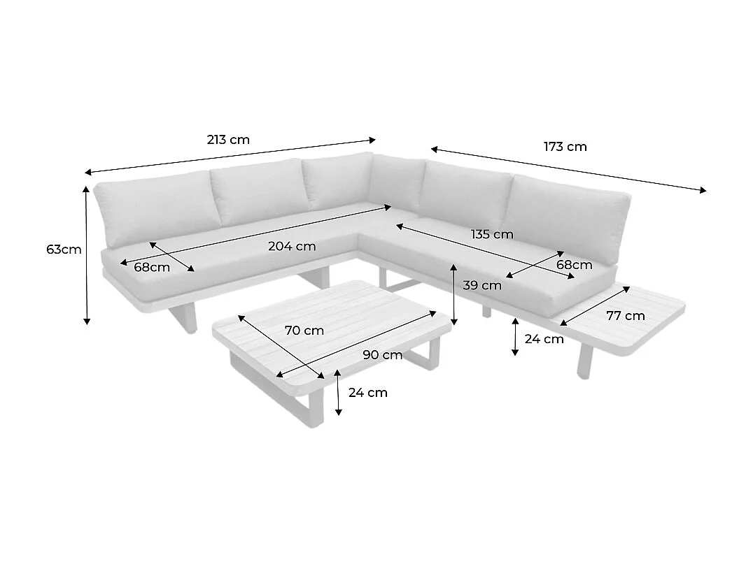 Salotto da giardino modulare in alluminio, 4 posti, beige