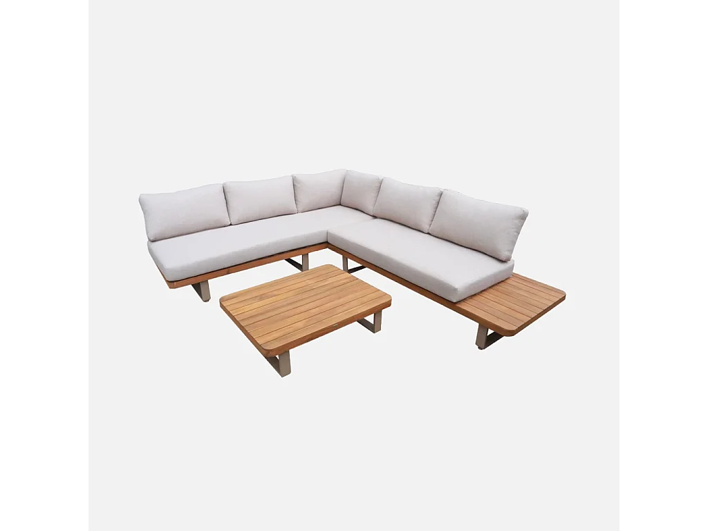 Salon de jardin d'angle bois d'acacia et aluminium 5 places beige - Acalia