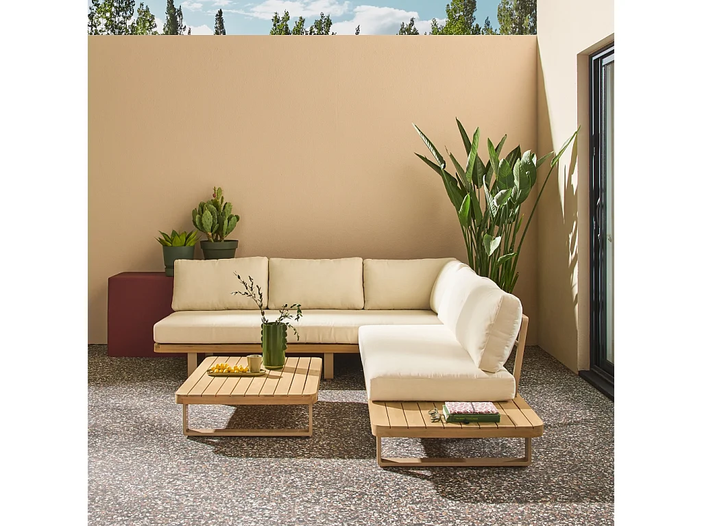 Salon de jardin d'angle bois d'acacia et aluminium 5 places beige - Acalia