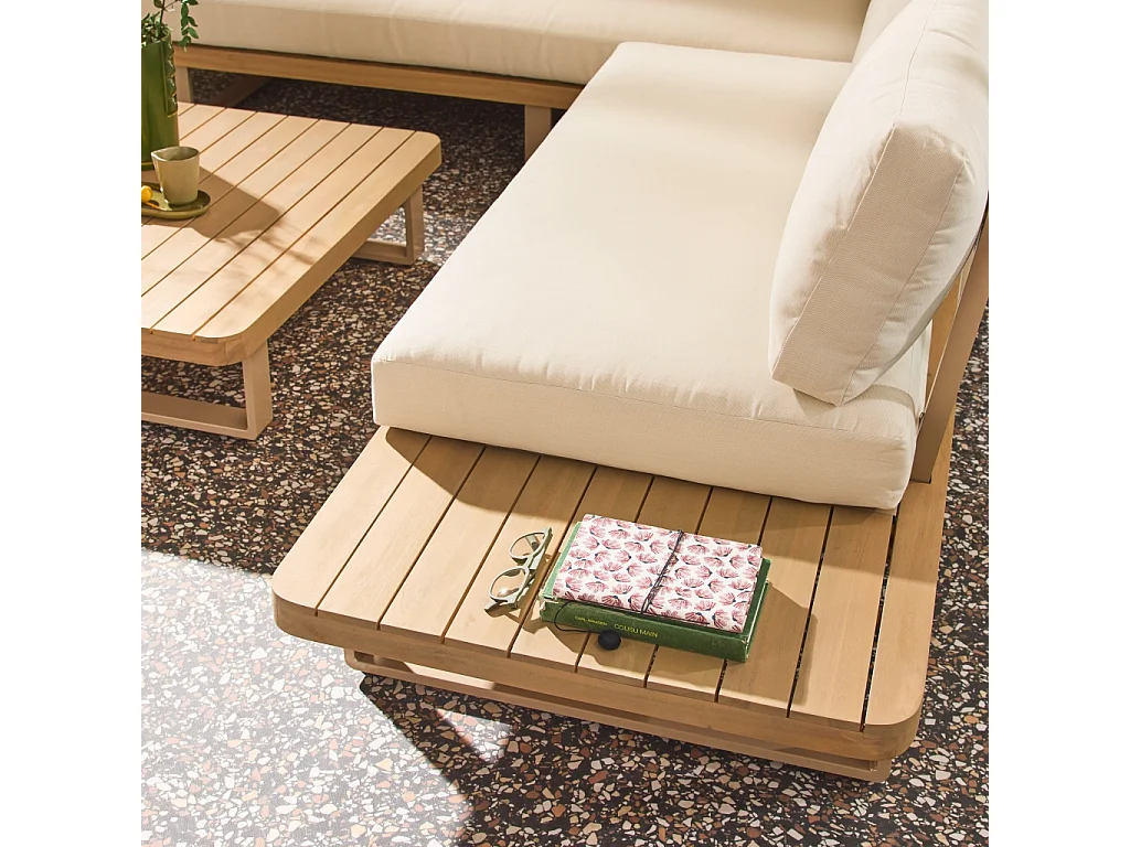 Salon de jardin d'angle bois d'acacia et aluminium 5 places beige - Acalia