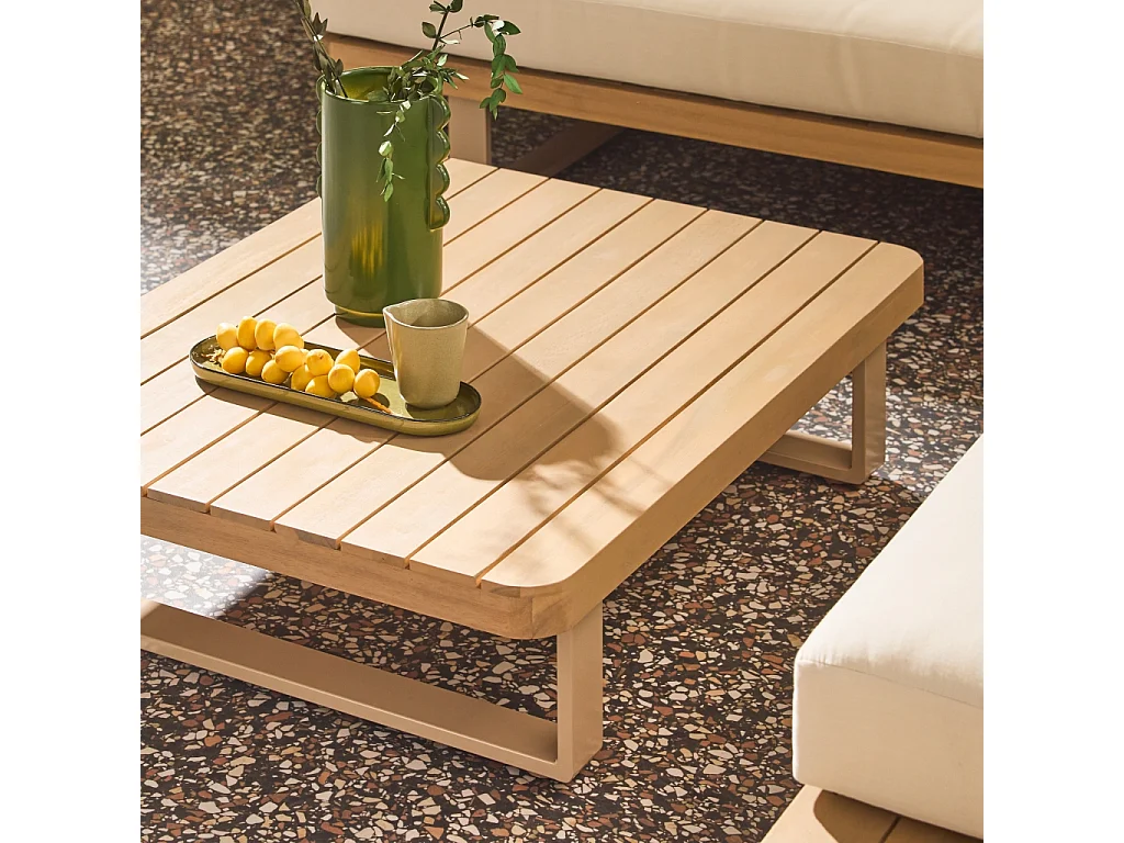 Salon de jardin d'angle bois d'acacia et aluminium 5 places beige - Acalia