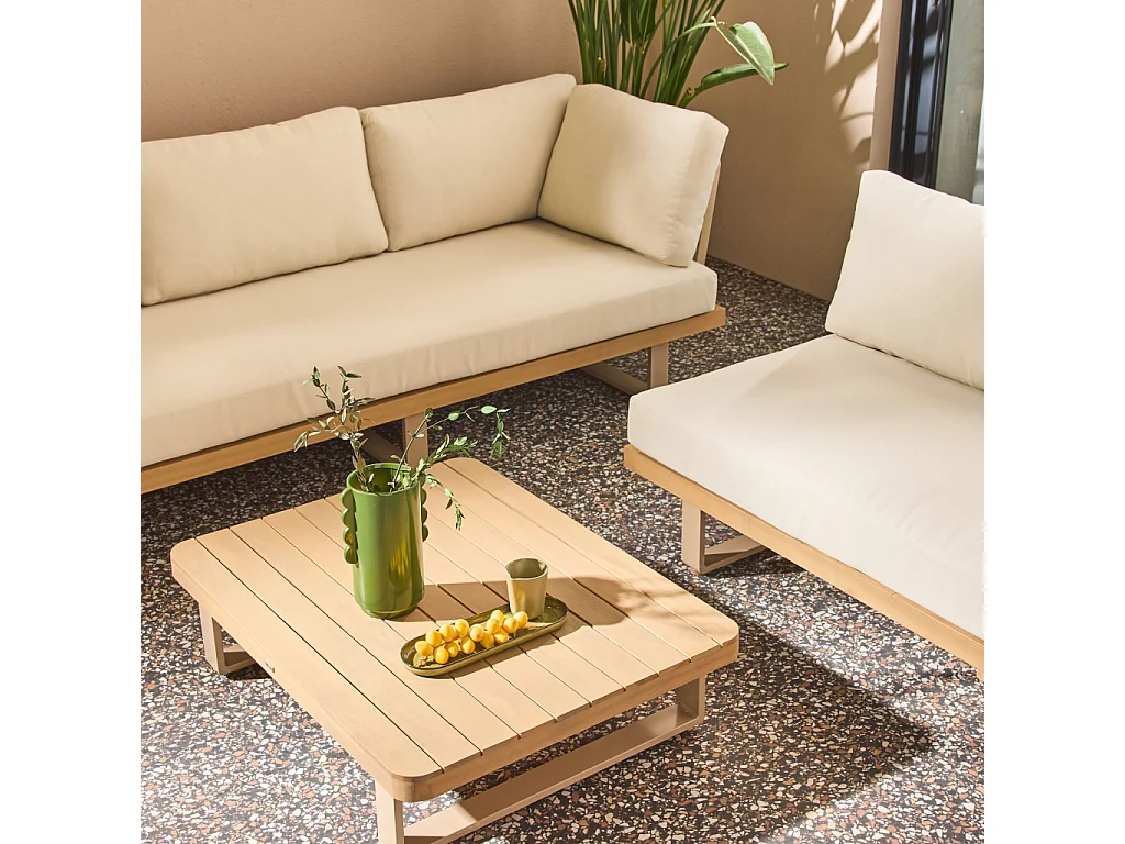 Salon de jardin d'angle bois d'acacia et aluminium 5 places beige - Acalia