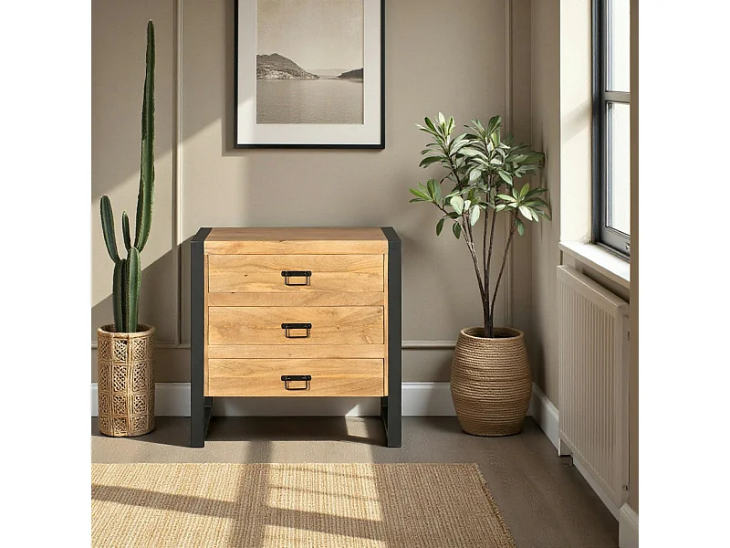 Commode bois métal 3 tiroirs MILORA