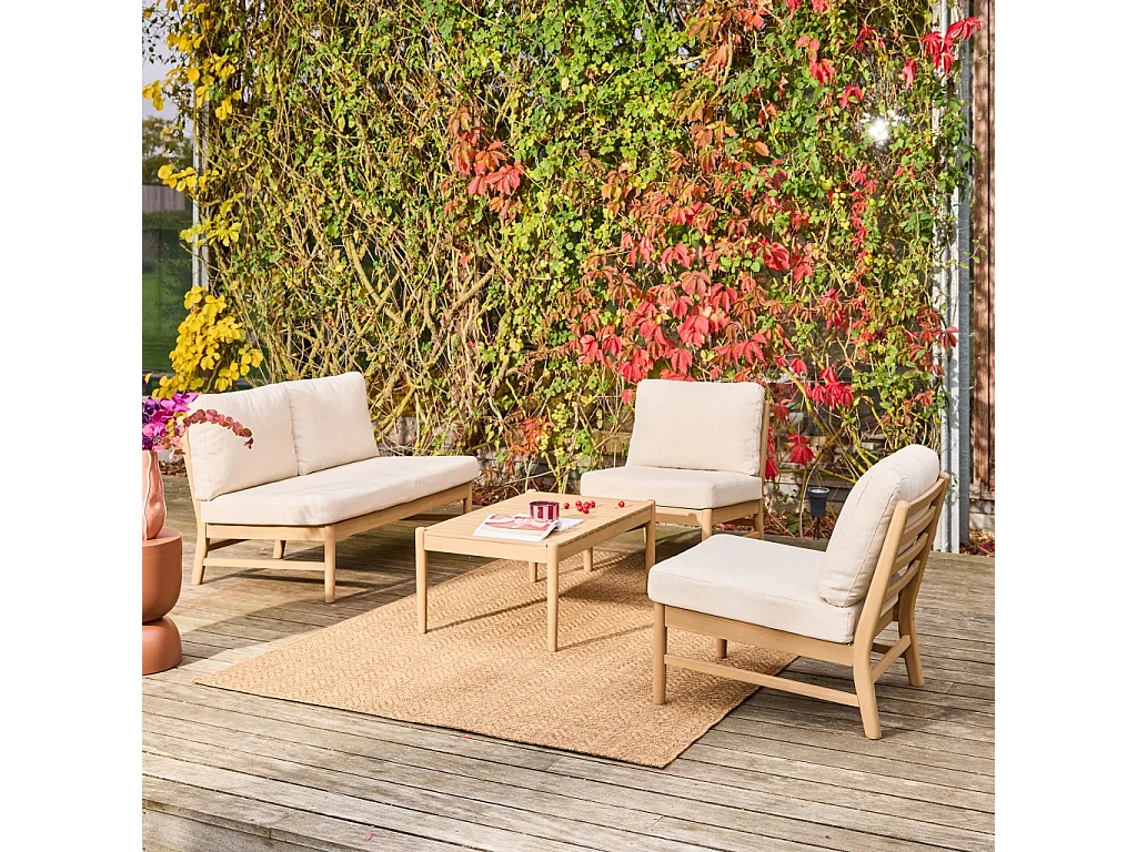 Salon de jardin bois d'acacia naturel 4 places - Lunari
