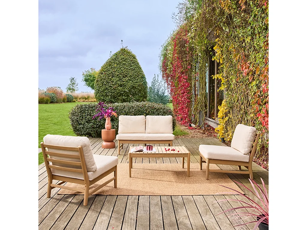 Salon de jardin bois d'acacia naturel 4 places - Lunari