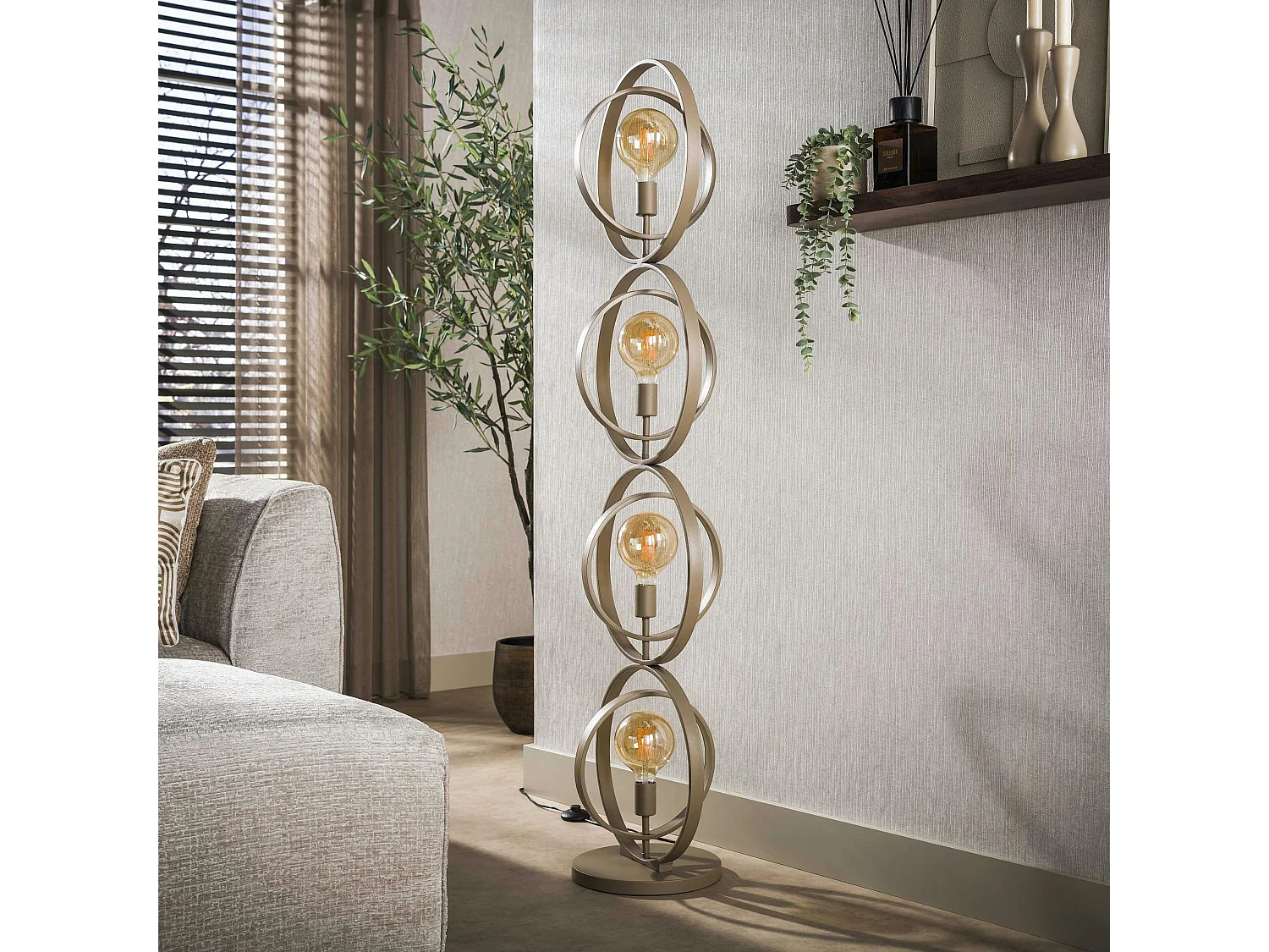 Lampadaire moderne beige 4 anneaux pivotants TRIBECA