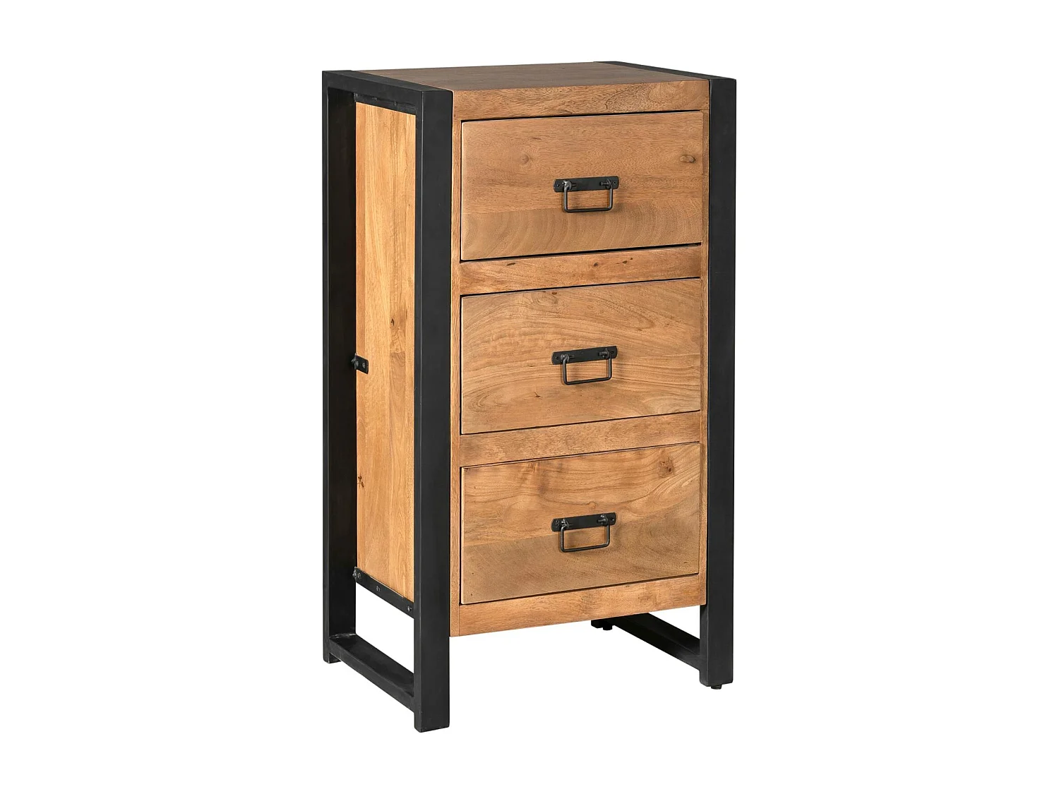 Commode étroite bois métal 3 tiroirs MILORA
