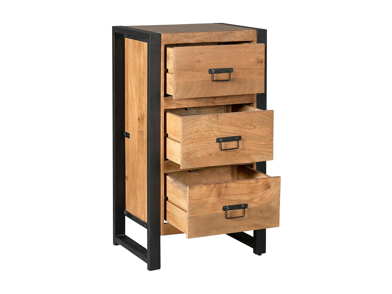 Commode étroite bois métal 3 tiroirs MILORA