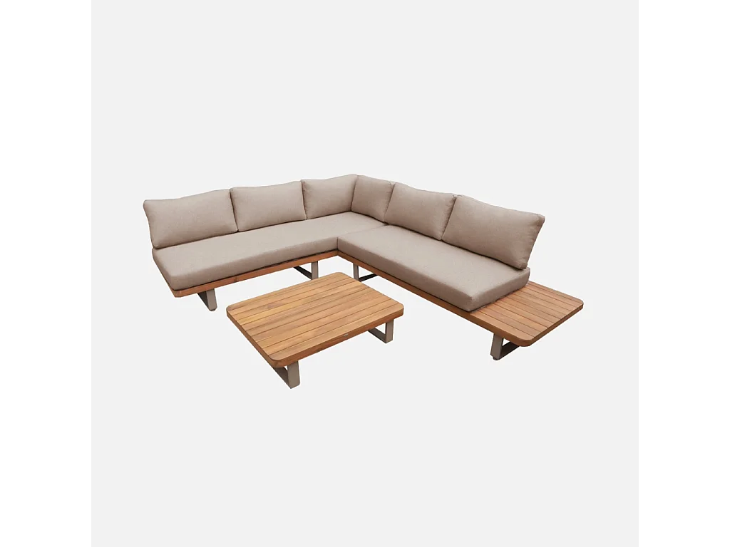 Salon de jardin d'angle bois d'acacia et aluminium 5 places marron - Acalia