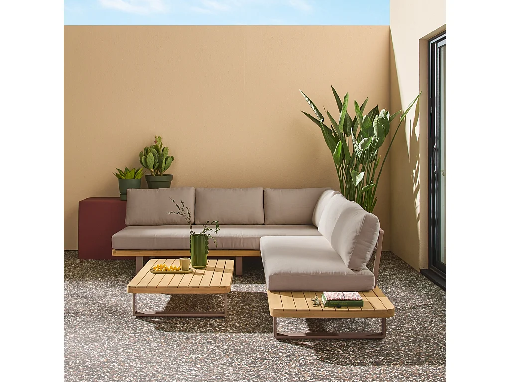 Salon de jardin d'angle bois d'acacia et aluminium 5 places marron - Acalia