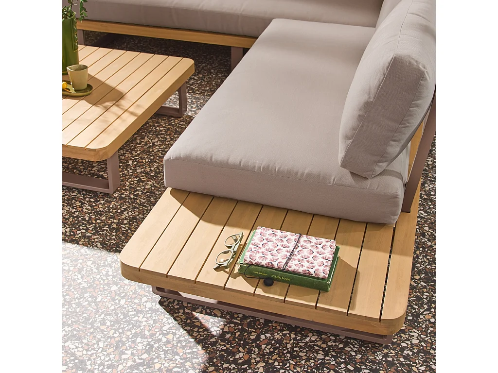 Salon de jardin d'angle bois d'acacia et aluminium 5 places marron - Acalia