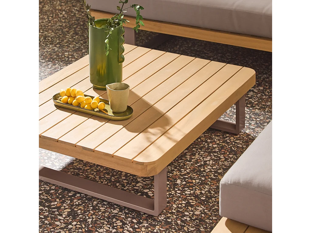 Salon de jardin d'angle bois d'acacia et aluminium 5 places marron - Acalia