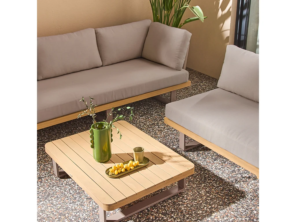 Salon de jardin d'angle bois d'acacia et aluminium 5 places marron - Acalia