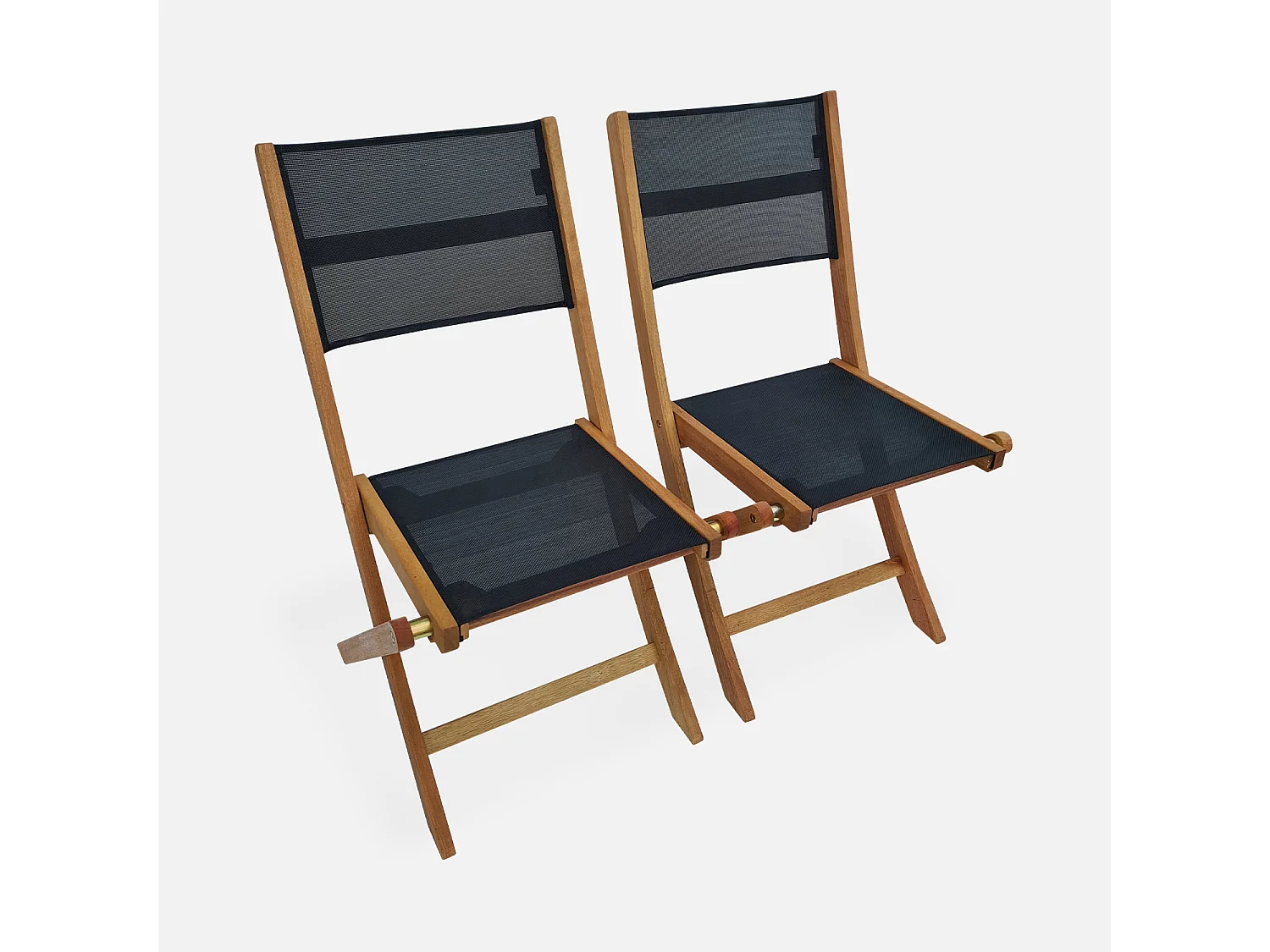 Silla de jardín plegable de madera de eucalipto, set de 2 negro