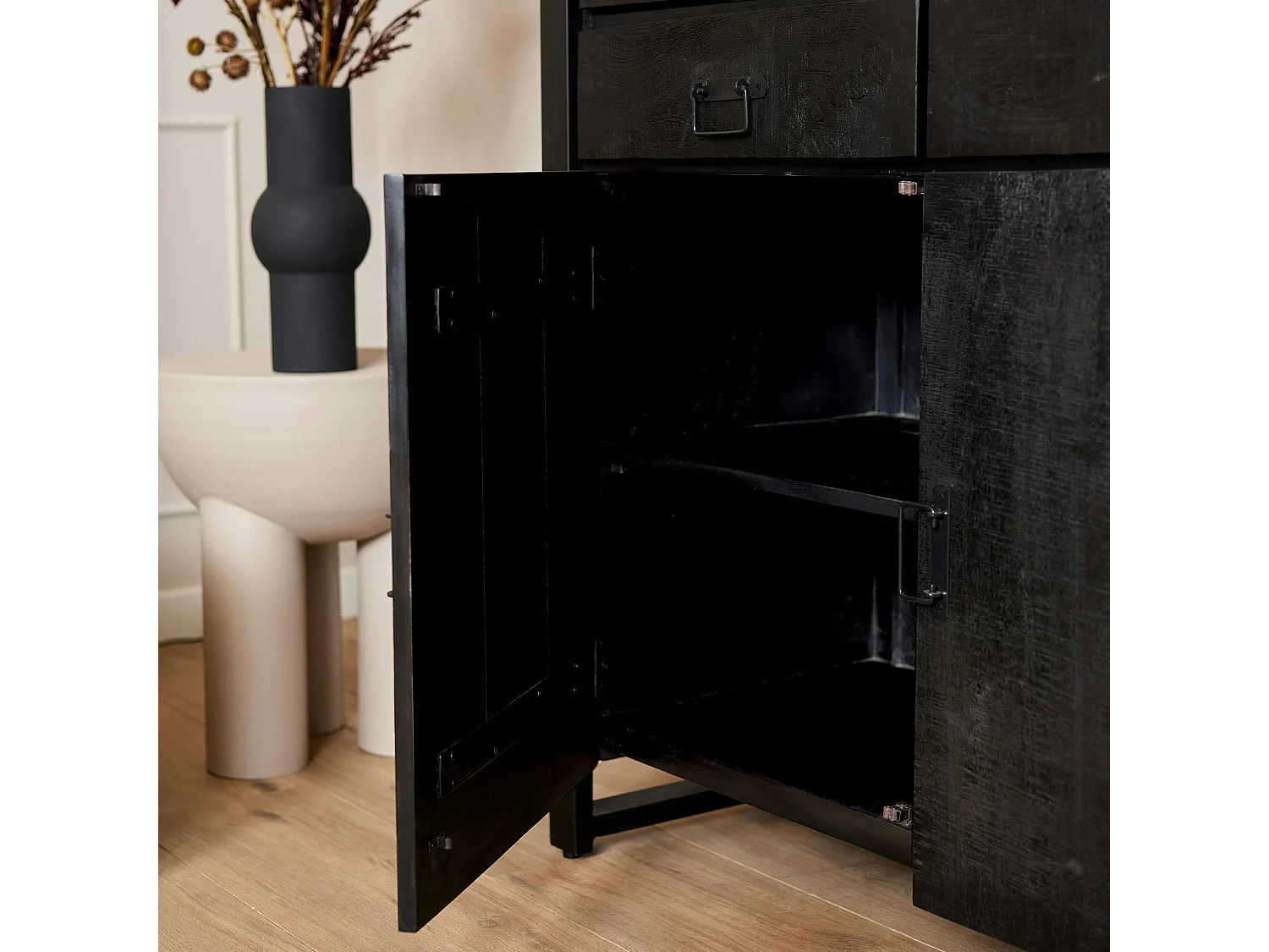 Buffet vitrine bois noir 115 cm MILORA