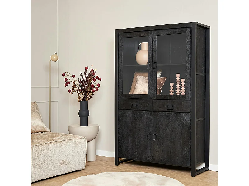Buffet vitrine bois noir 115 cm MILORA