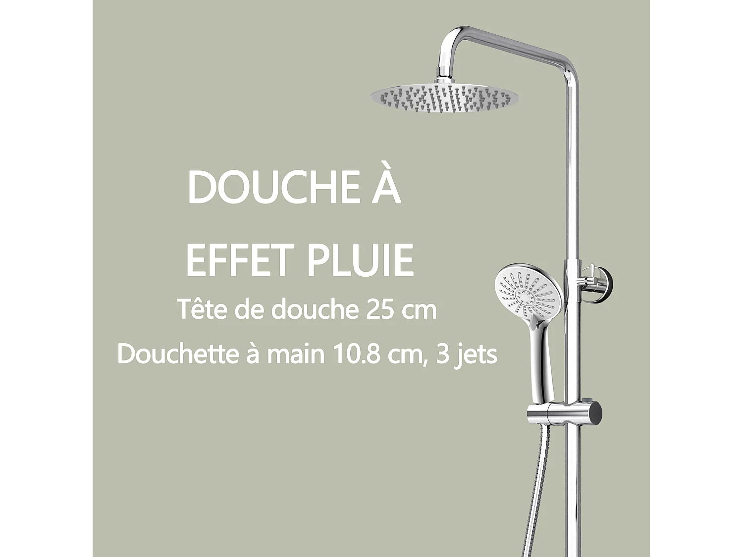 AICA Colonne de Douche Thermostatique 38°C Ensemble de Douche avec Pomme haute 25cm+Douchette 3 Jets Hauteur Réglable 65-125 cm Laiton & Acier Inox