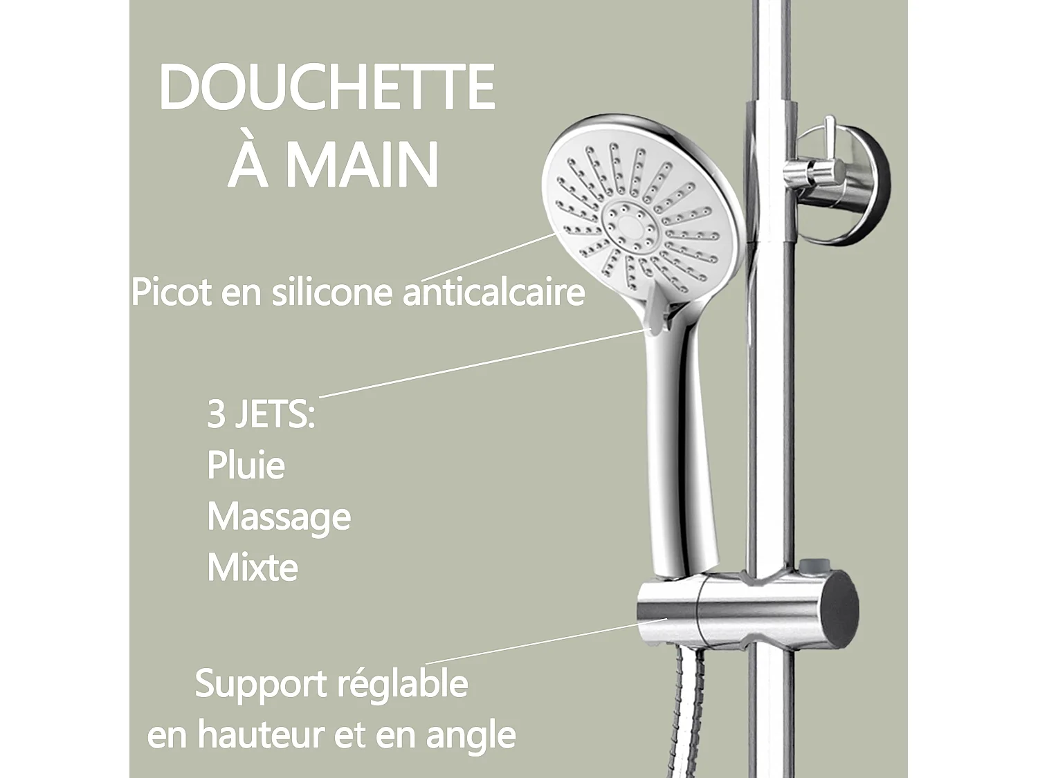 AICA Colonne de Douche Thermostatique 38°C Ensemble de Douche avec Pomme haute 25cm+Douchette 3 Jets Hauteur Réglable 65-125 cm Laiton & Acier Inox