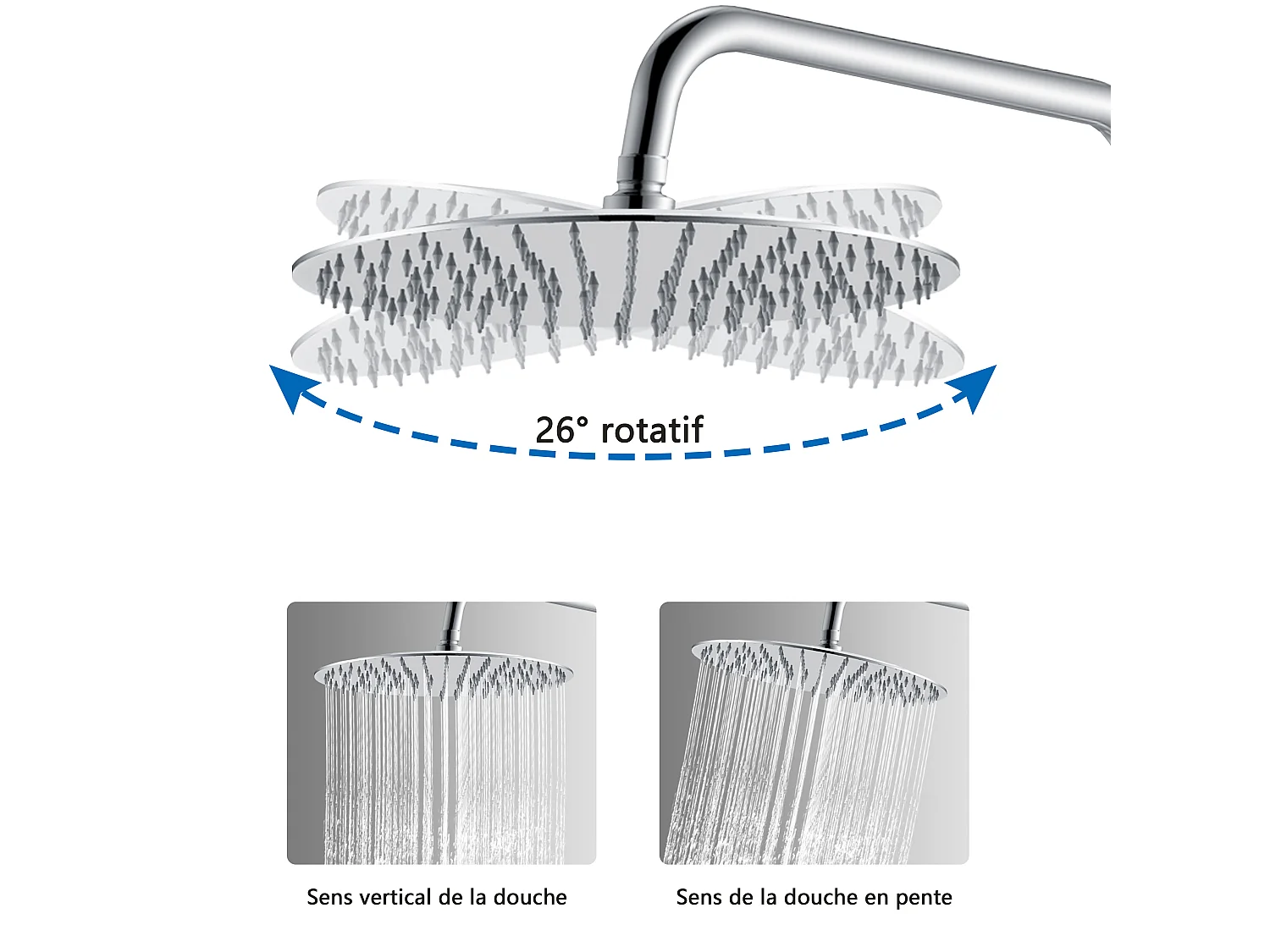AICA Colonne de Douche Thermostatique 38°C Ensemble de Douche avec Pomme haute 25cm+Douchette 3 Jets Hauteur Réglable 65-125 cm Laiton & Acier Inox