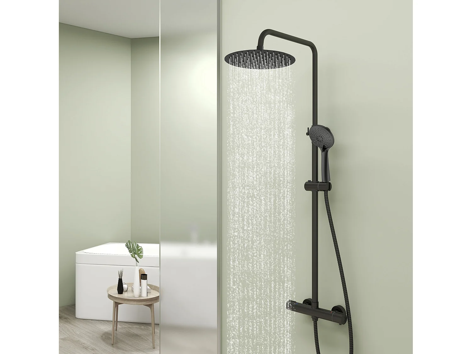 AICA Colonne de Douche Thermostatique 38°C Ensemble de Douche avec Pomme haute 25cm+Douchette 3 Jets Hauteur Réglable 65-125 cm Laiton & Acier Inox