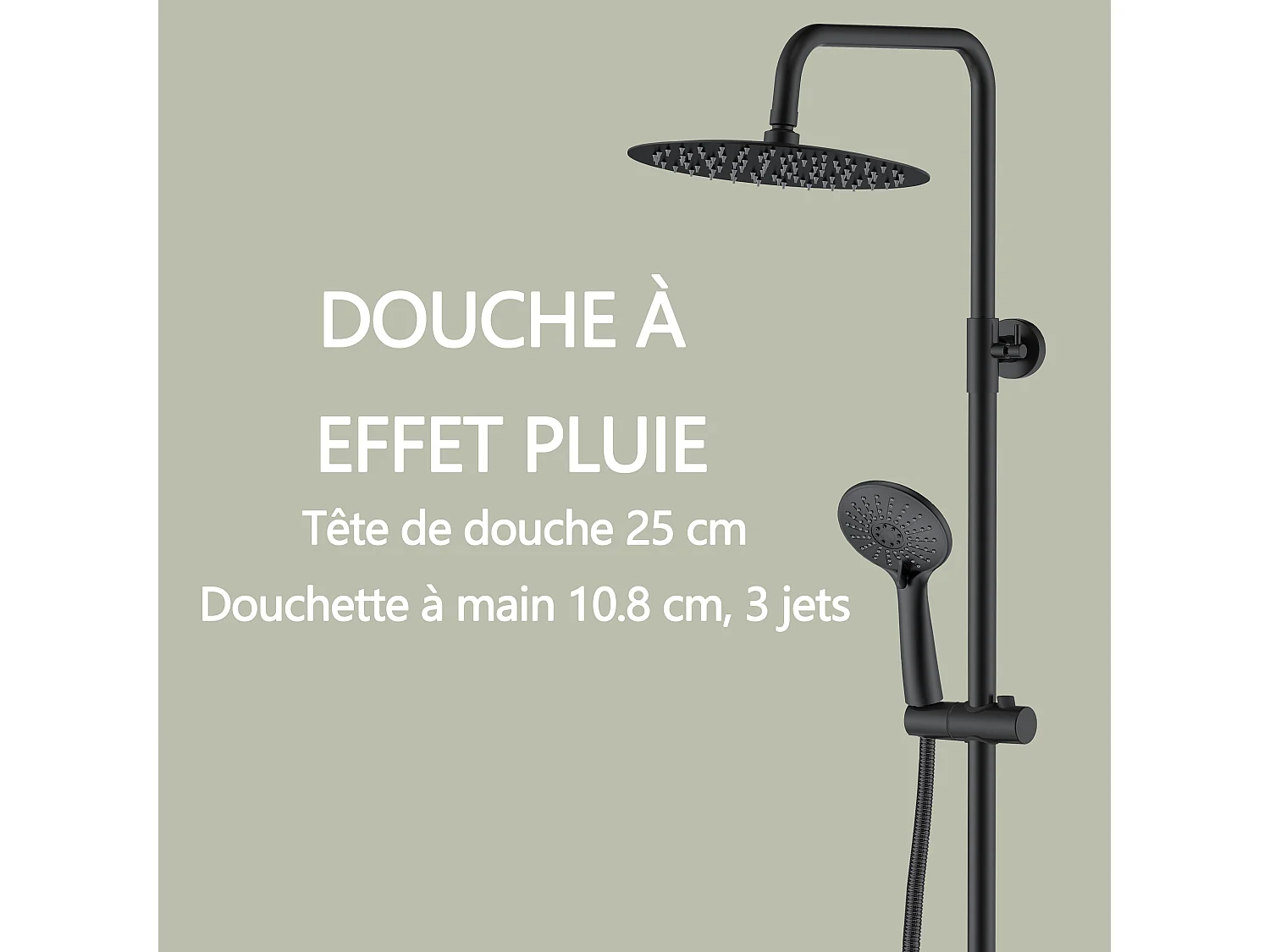 AICA Colonne de Douche Thermostatique 38°C Ensemble de Douche avec Pomme haute 25cm+Douchette 3 Jets Hauteur Réglable 65-125 cm Laiton & Acier Inox