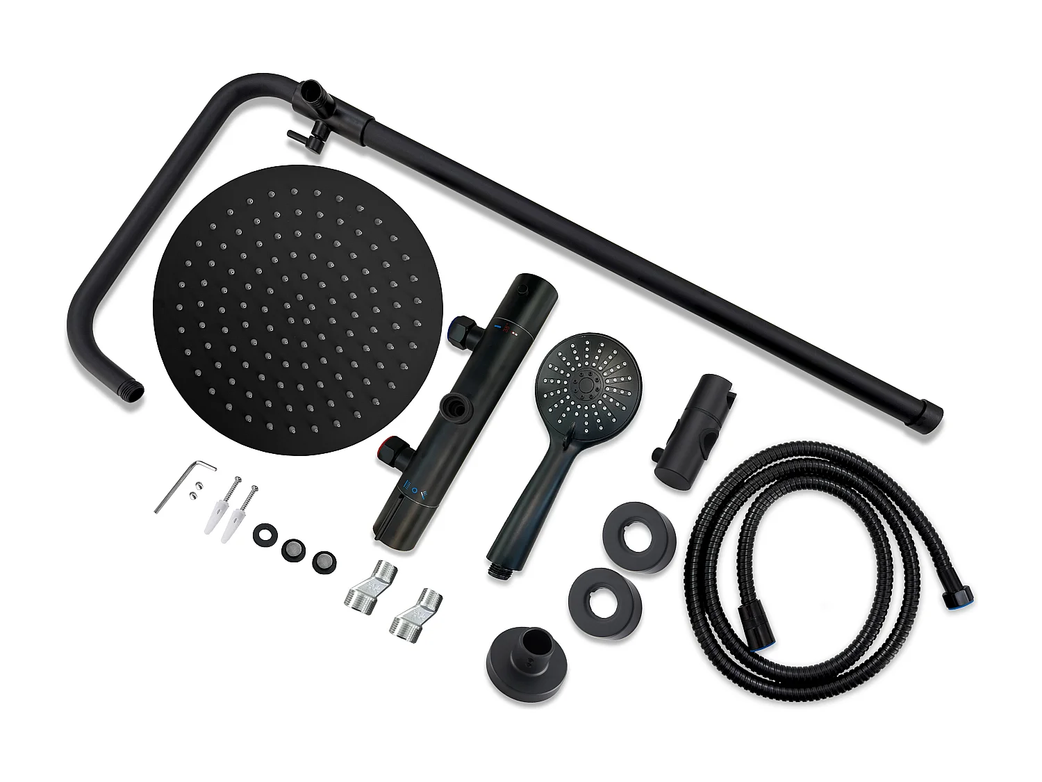 AICA Colonne de Douche Thermostatique 38°C Ensemble de Douche avec Pomme haute 25cm+Douchette 3 Jets Hauteur Réglable 65-125 cm Laiton & Acier Inox