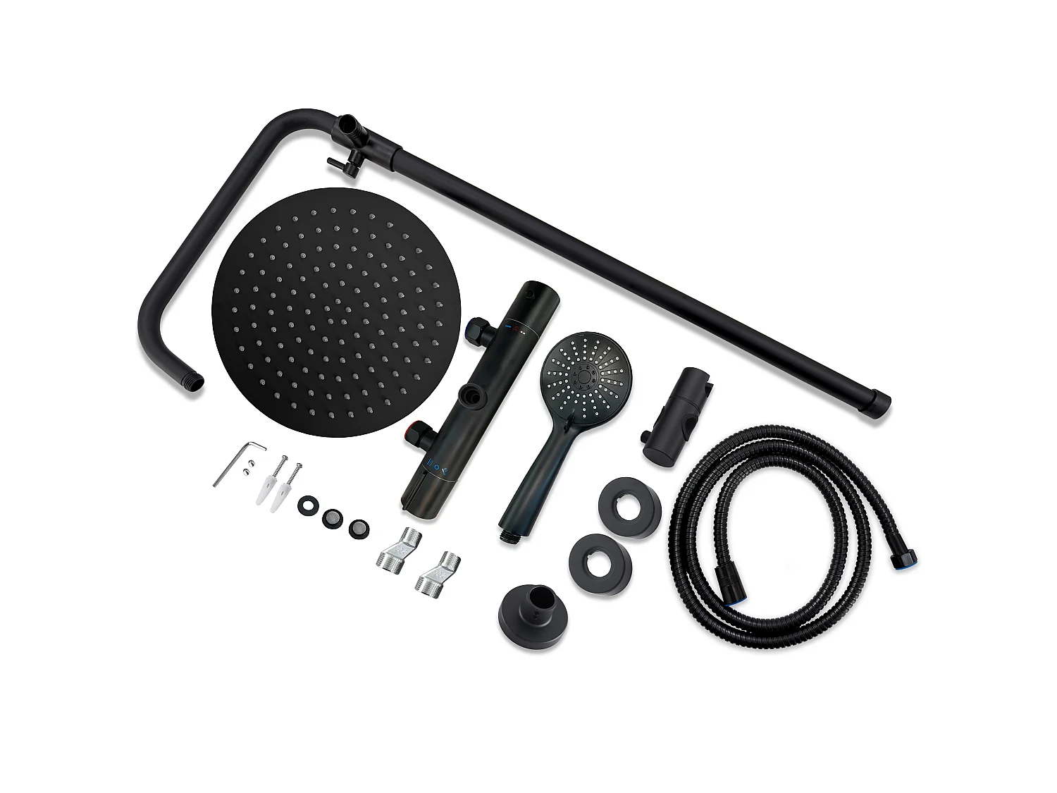 AICA Colonne de Douche Thermostatique 38°C Ensemble de Douche avec Pomme haute 25cm+Douchette 3 Jets Hauteur Réglable 65-125 cm Laiton & Acier Inox