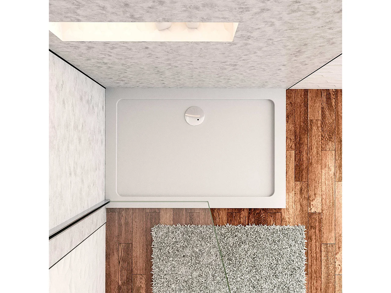 Piatto Doccia 120x70cm Bianco Spessore di 3 cm in Pietra Artificiale e Resina Minerale Mista Piletta Extra Piatta Sottile e Tubo inclusi