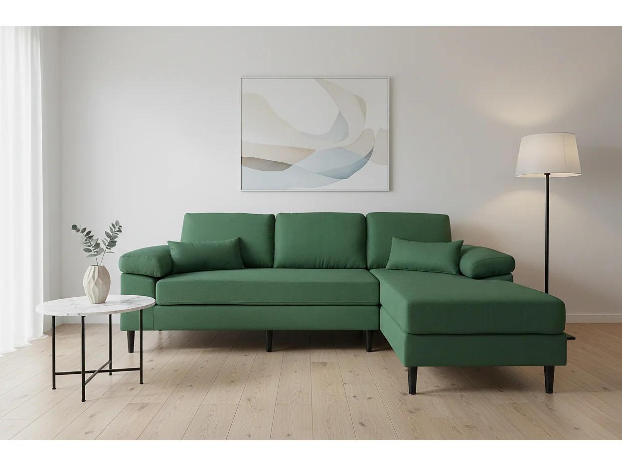 Divano angolare 3 posti con chaise longue destra tessuto verde abete – Washington