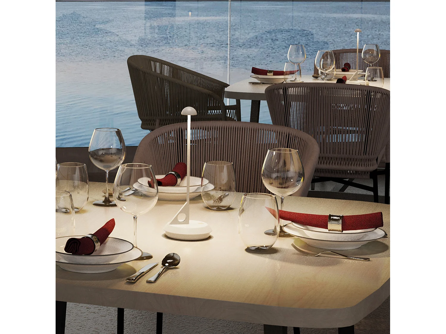 Lampe de table sans fil aluminium LUME Blanc H29cm