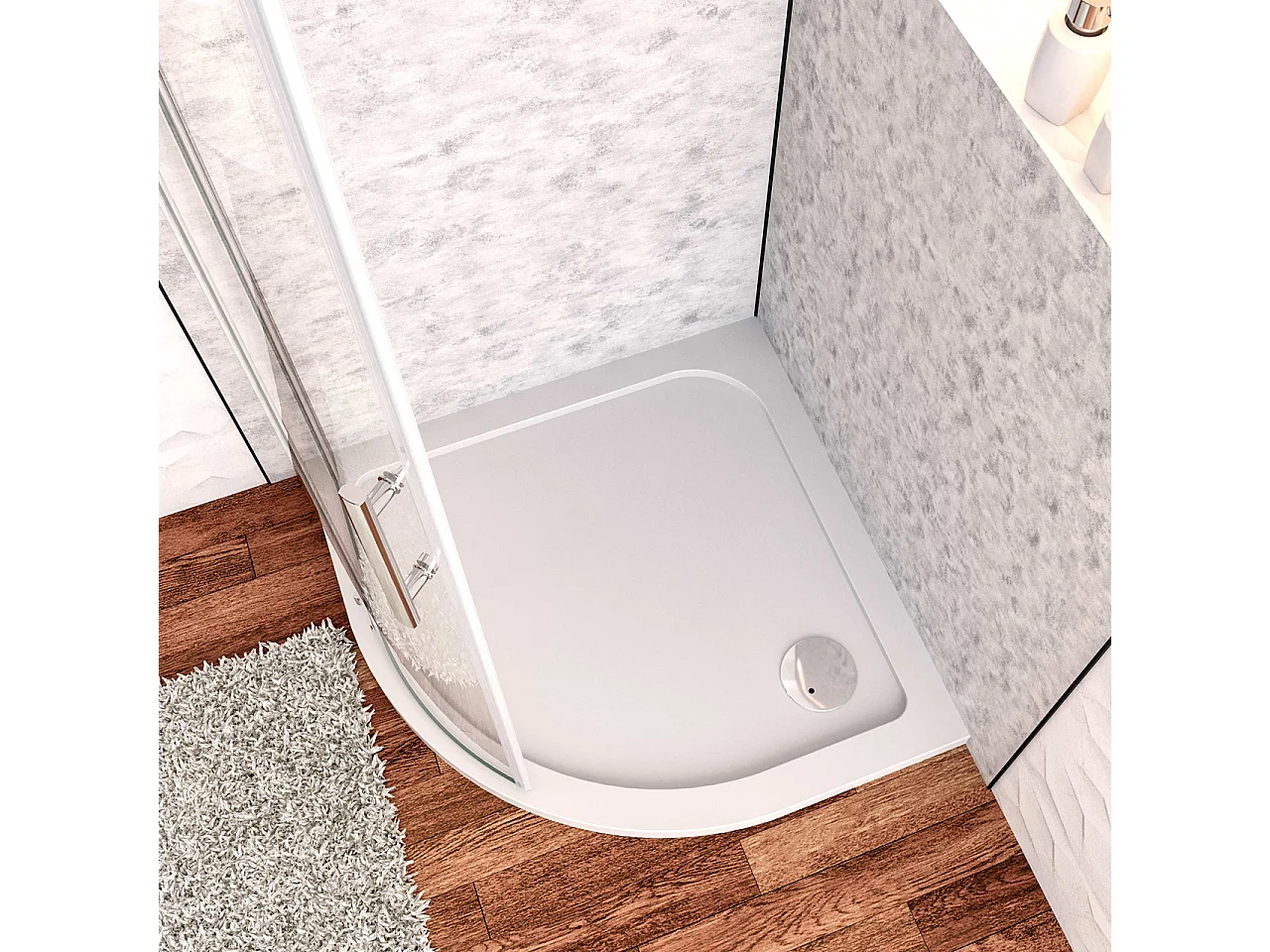 Piatto Doccia Semicircolare 80x80cm Bianco Spessore di 3 cm in Pietra Artificiale e Resina Minerale Mista Piletta Extra Piatta Sottile e Tubo inclusi