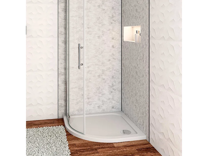 Piatto Doccia Semicircolare 80x80cm Bianco Spessore di 3 cm in Pietra Artificiale e Resina Minerale Mista Piletta Extra Piatta Sottile e Tubo inclusi