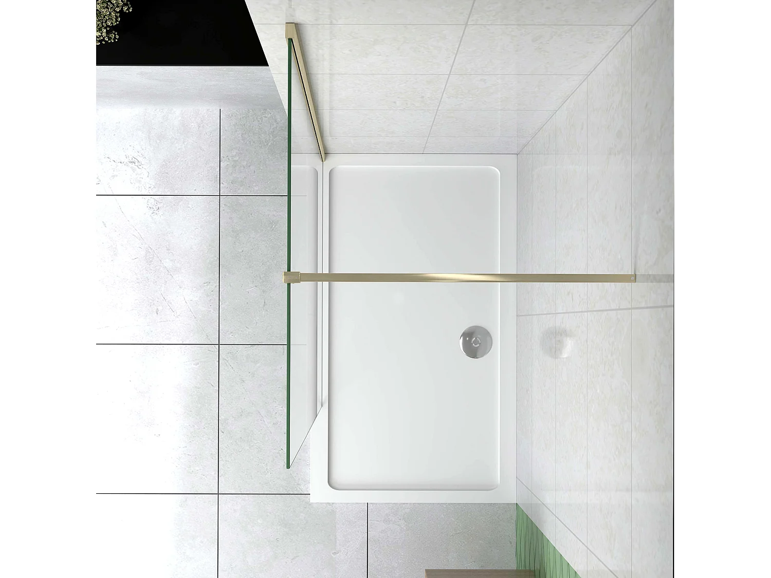 Box Doccia Walk In 110x200 cm Parete Fissa Vetro 8 mm Trasparente Anticalcare Oro Spazzolato Barra Stabilizzatrice 140 cm