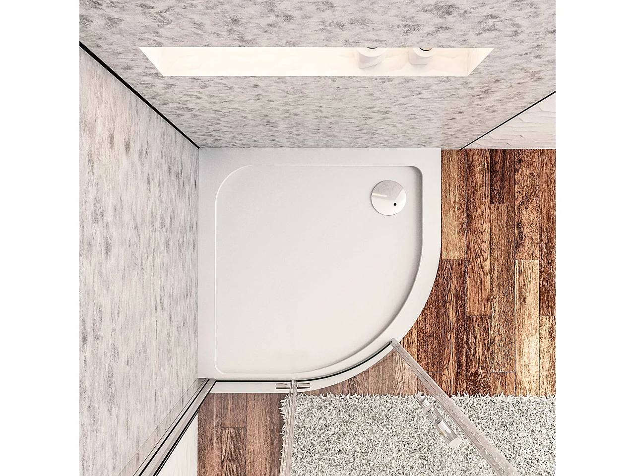 Piatto Doccia Semicircolare 90x90cm Bianco Spessore di 3 cm in Pietra Artificiale e Resina Minerale Mista Piletta Extra Piatta Sottile e Tubo inclusi