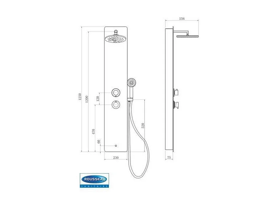 Colonna doccia idromassaggio Rousseau Eris grigio antracite, vetro di sicurezza, miscelatore in ceramica, soffione orientabile Ø240 mm