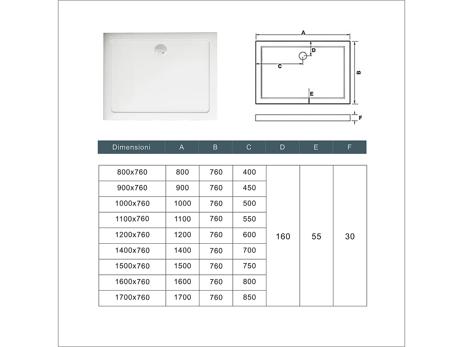 Piatto Doccia 80x76cm Bianco Spessore di 3 cm in Pietra Artificiale e Resina Minerale Mista Piletta Extra Piatta Sottile e Tubo inclusi