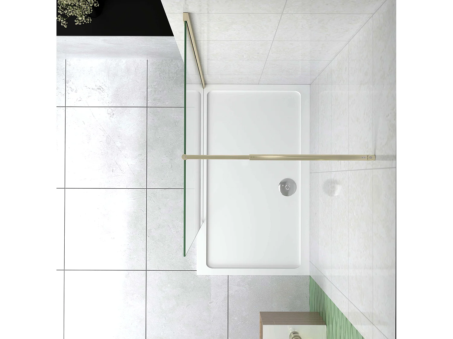 Box Doccia Walk In 100x200 cm Parete Fissa Vetro 8 mm Trasparente Anticalcare Oro Spazzolato Barra Stabilizzatrice 70-120 cm